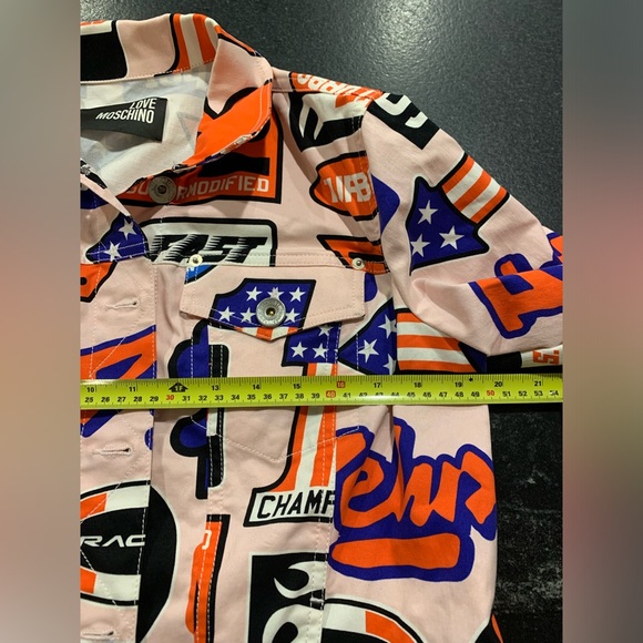 LOVE MOSCHINO Racing, All Over Print, Multicolored Bold Moto Style Fun Jacket,10 - Picture 11 of 14